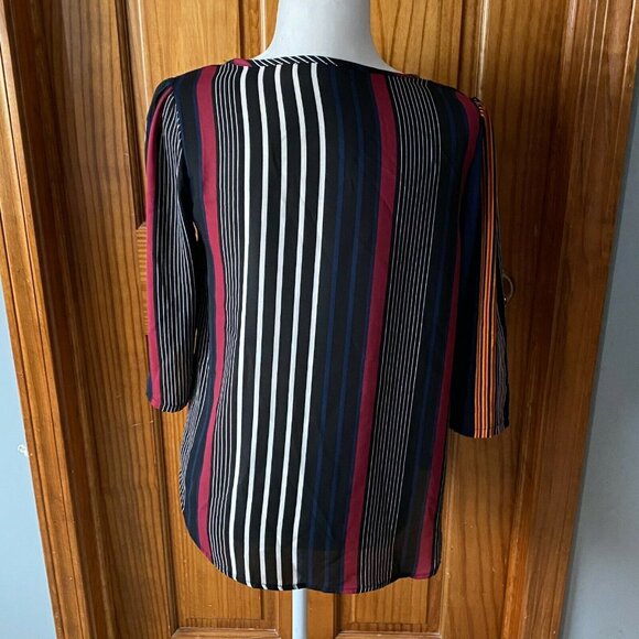 Ezra Womens Striped 3/4 Sleeve Blouse-Black/Multicolor-Size Small-GUC - Picture 4 of 5